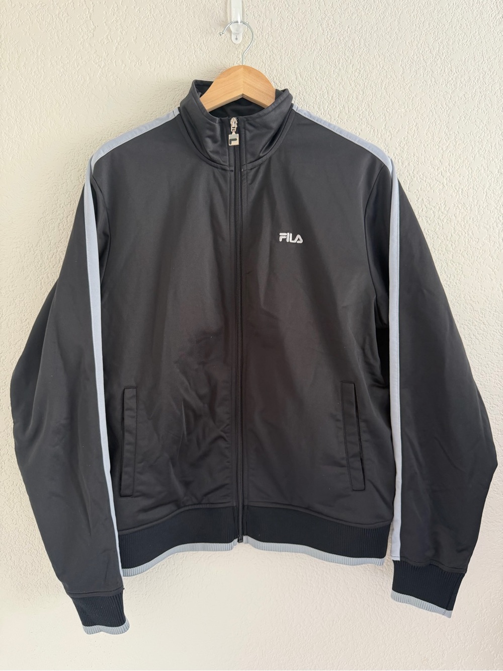 FILA Black Track Jacket with Light Gray Stripes